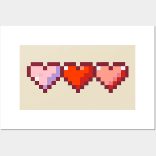 Peachy Row of Hearts Pixel Art Posters and Art